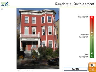 Residential Development
37



                                                       Inappropriate   0
     Triple Decker
          0        0
          1        1
          2        2
          3        3
          4        4
          5        5                                     Somewhat
          6        6
                                                        Appropriate    4
          7        7
          8        8
          9        9




                                                              Very
                                                        Appropriate    9


                                                                       10
         http://centersandsquares.com            0 of 200
 