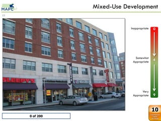 Mixed-Use Development
53



                                      Inappropriate   0
         Colonial Store
     0    0
     1    1
     2    2
     3    3
     4    4
     5    5                             Somewhat
     6    6
                                       Appropriate    4
     7    7
     8    8
     9    9




                                             Very
                                       Appropriate    9


                                                      10
              0 of 200
 