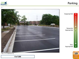 Parking
59



                                         Inappropriate   0
              Close up parking
              0         0
              1         1
              2         2
              3         3
              4         4
              5         5                  Somewhat
              6         6
                                          Appropriate    4
              7         7
              8         8
              9         9




                                                Very
                                          Appropriate    9


http://www.brightoncity.org
                                                         10
                              0 of 200
 