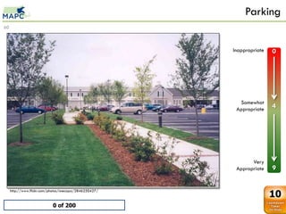 Parking
60



                                                        Inappropriate   0


             Sidewalk
               0
               1
               2
                        0
                        1
                        2


         connection parking
               3        3
               4        4
               5        5                                 Somewhat
               6        6
                                                         Appropriate    4
               7        7
               8        8
               9        9




                                                               Very
                                                         Appropriate    9


                                                                        10
     http://www.flickr.com/photos/nnecapa/2846250427/


                            0 of 200
 