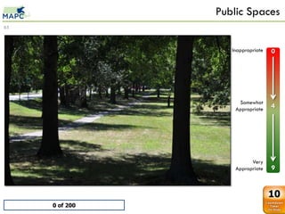 Public Spaces
65



                           Inappropriate   0

     0
         Mystic path
         0
     1   1
     2   2
     3   3
     4   4
     5   5                   Somewhat
     6   6
                            Appropriate    4
     7   7
     8   8
     9   9




                                  Very
                            Appropriate    9


                                           10
             0 of 200
 