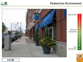 Pedestrian Environment
73



                                        Inappropriate   0

     Sidewalk blue awning
      0    0
      1    1
      2    2
      3    3
      4    4
      5    5                              Somewhat
      6    6
                                         Appropriate    4
      7    7
      8    8
      9    9




                                               Very
                                         Appropriate    9


                                                        10
     0 of 200
 