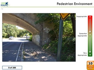 Pedestrian Environment
74



                                     Inappropriate   0

      0    0
                tunnel
      1    1
      2    2
      3    3
      4    4
      5    5                           Somewhat
      6    6
                                      Appropriate    4
      7    7
      8    8
      9    9




                                            Very
                                      Appropriate    9


                                                     10
     0 of 200
 