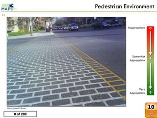 Pedestrian Environment
82



                                                        Inappropriate   0

             0         0
                           Brick crossing
             1         1
             2         2
             3         3
             4         4
             5         5                                  Somewhat
             6         6
                                                         Appropriate    4
             7         7
             8         8
             9         9




                                                               Very
                                                         Appropriate    9


     http://green514.com                                                10
           0 of 200
 