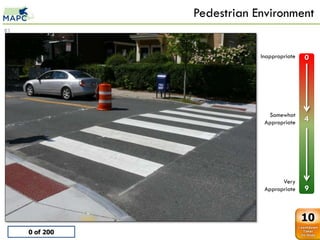 Pedestrian Environment
83



                                          Inappropriate   0

      0
          Continental cross
           0
      1    1
      2    2
      3    3
      4    4
      5    5                                Somewhat
      6    6
                                           Appropriate    4
      7    7
      8    8
      9    9




                                                 Very
                                           Appropriate    9


                                                          10
     0 of 200
 