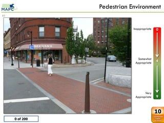 Pedestrian Environment
85



                                         Inappropriate   0

      0
           Red brick cross
           0
      1    1
      2    2
      3    3
      4    4
      5    5                               Somewhat
      6    6
                                          Appropriate    4
      7    7
      8    8
      9    9




                                                Very
                                          Appropriate    9


                                                         10
     0 of 200
 