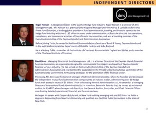 INDEPENDENT DIRECTORS



Roger Hanson - A recognized leader in the Cayman hedge fund industry, Roger Hanson is a Director of dms
Management Ltd. Mr. Hanson was previously the Regional Manager (North America & Caribbean) for Fortis
Prime Fund Solutions, a leading global provider of fund administration, banking, and financial services to the
hedge fund industry with over $135 billion in assets under administration. At Fortis he directed the operations,
compliance, and commercial activities of five offices in four countries, and was a founding member of the
Executive Committee of the Cayman Islands Fund Administrators Association.
Before joining Fortis, he served in Audit and Business Advisory Services of Ernst & Young, Cayman Islands and
in the audit and corporate tax departments of Deloitte Haskins and Sells, England.
He is a Notary Public, a member of the Institute of Chartered Accountants in England and Wales, and a member
of the Chartered Institute of Taxation


David Bree - Managing Director of dms Management Ltd. - is a former Director of the Cayman Islands Financial
Services Association, an organization designed to communicate the integrity and quality of Cayman Islands’
financial services industry. He has served on the Executive Committee of the Cayman Islands Fund
Administrators Association and represented the association in the Private Sector Consultative Committee of the
Cayman Islands Government, formulating strategies for the promotion of the financial sector.
Previously, Mr. Bree was the General Manager of Admiral Administration Ltd. where he founded and developed
the independent mutual fund administration company into an industry leader, administering over 60 hedge
funds with assets in excess of $5 billion. Prior to founding Admiral Administration Ltd., he served as a Managing
Director of International Fund Administration Ltd. in Hamilton, Bermuda. Prior to that, he served as an internal
auditor for ASARCO where he reported directly to the General Auditor, Controller, and Chief Financial Officer
coordinating detailed operational, financial, and forensic reviews.
He began his career with Coopers & Lybrand, in New York auditing emerging and pre-IPO firms. He holds a
degree in Accounting from New York University and qualified as a Certified Public Accountant in the state of
New York.


                                                                                                                    54
 