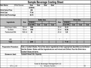 07/11/10 Food & Beverage Management III Yr. - Bhavin Parekh 