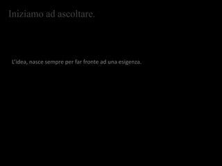 Iniziamo ad ascoltare.
L’idea, nasce sempre per far fronte ad una esigenza.
 