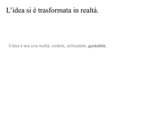 L’idea si è trasformata in realtà.
L’idea è ora una realtà, visibile, utilizzabile, gustabile.
 