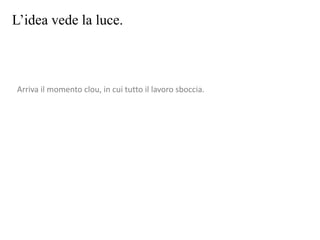 L’idea vede la luce.
Arriva il momento clou, in cui tutto il lavoro sboccia.
 