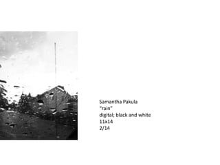 Samantha Pakula
“rain”
digital; black and white
11x14
2/14

 