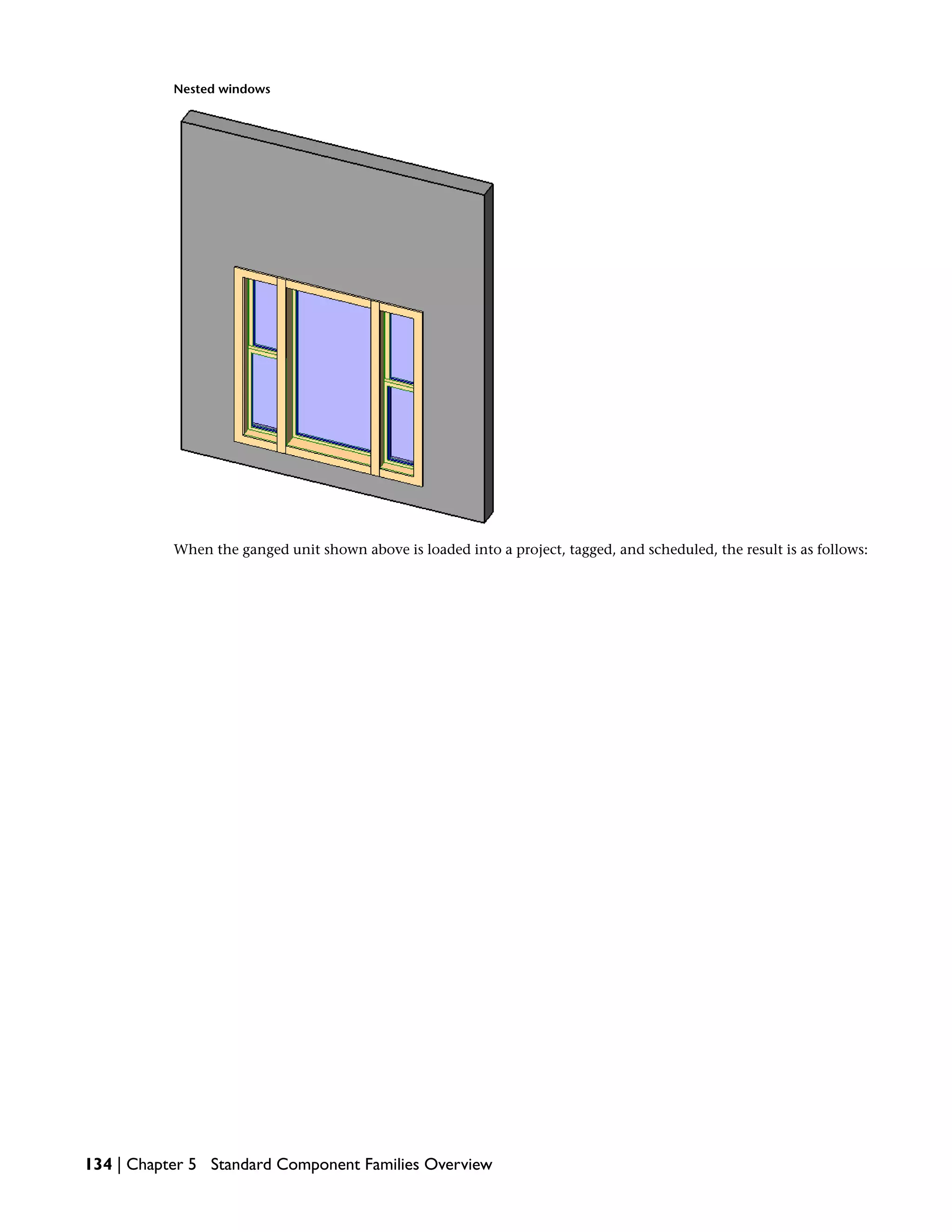 Nested windows
When the ganged unit shown above is loaded into a project, tagged, and scheduled, the result is as follows:
134 | Chapter 5 Standard Component Families Overview
 