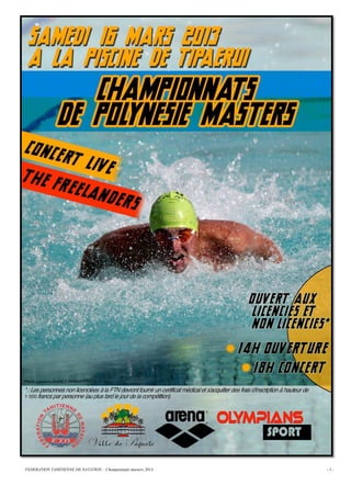 FEDERATION TAHITIENNE DE NATATION – Championnats masters 2013.   -1-
 