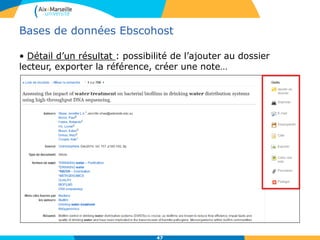 47
Notre abonnement au Web of Science comprend Medline + Current
Contents Connect + Web of Science Core collection +SciELO +KCI-
Korean Journal databse
- Web of Science Core Collection, une base bibliographique de plus
de 12 000 revues en sciences, sciences sociales, lettres et sciences
humaines (Science et Social Science citation index), depuis 1975.
Elle permet également d'interroger :
- Conference Proceedings Citation Index couvrant près de 150 000
conférences (depuis 2000).
- Index Chemicus, base de données en chimie (depuis 1993)
- Mise à jour : hebdomadaire
Compléments : Journal Citation Report et Researcher ID
Tutoriel en ligne : http://www.youtube.com/watch?v=D9hPIvp4j0M
Tutoriel en ligne : Critères de sélection des revues :
http://thomsonreuters.com/content/science/pdf/ssr/journal_selection_essay-french.pdf
Web of Science
 