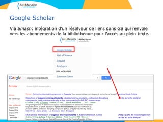 76
Google Scholar
• Recherche avancée
La recherche avancée permet d'utiliser des champs équivalents aux
opérateurs booléens AND, NOT, OR et la recherche exacte (« ») ainsi que des
possibilités de recherche de documents par auteur, nom de publication et
dates. On peut rechercher dans tout le document ou dans le titre.
Syntaxes reconnues :
filetype: (ex : filetype:pdf « electrolyzer »)
author: qui permet de repérer rapidement tous document écrit par une
personne en particulier (ex: author:valverde « electrolyzer")
intitle: limite la recherche aux termes du titre
 