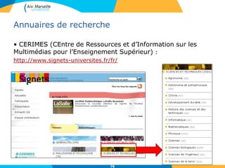Sites web institutionnels
Pensez à consulter les sites d’organismes professionnels, des
organismes de recherche, d’associations, d’établissements publics, qui
contiennent souvent des documents/références/offres de stage utiles.
Ex. INERIS (L’Institut National de l’EnviRonnement Industriel et des RisqueS )
 