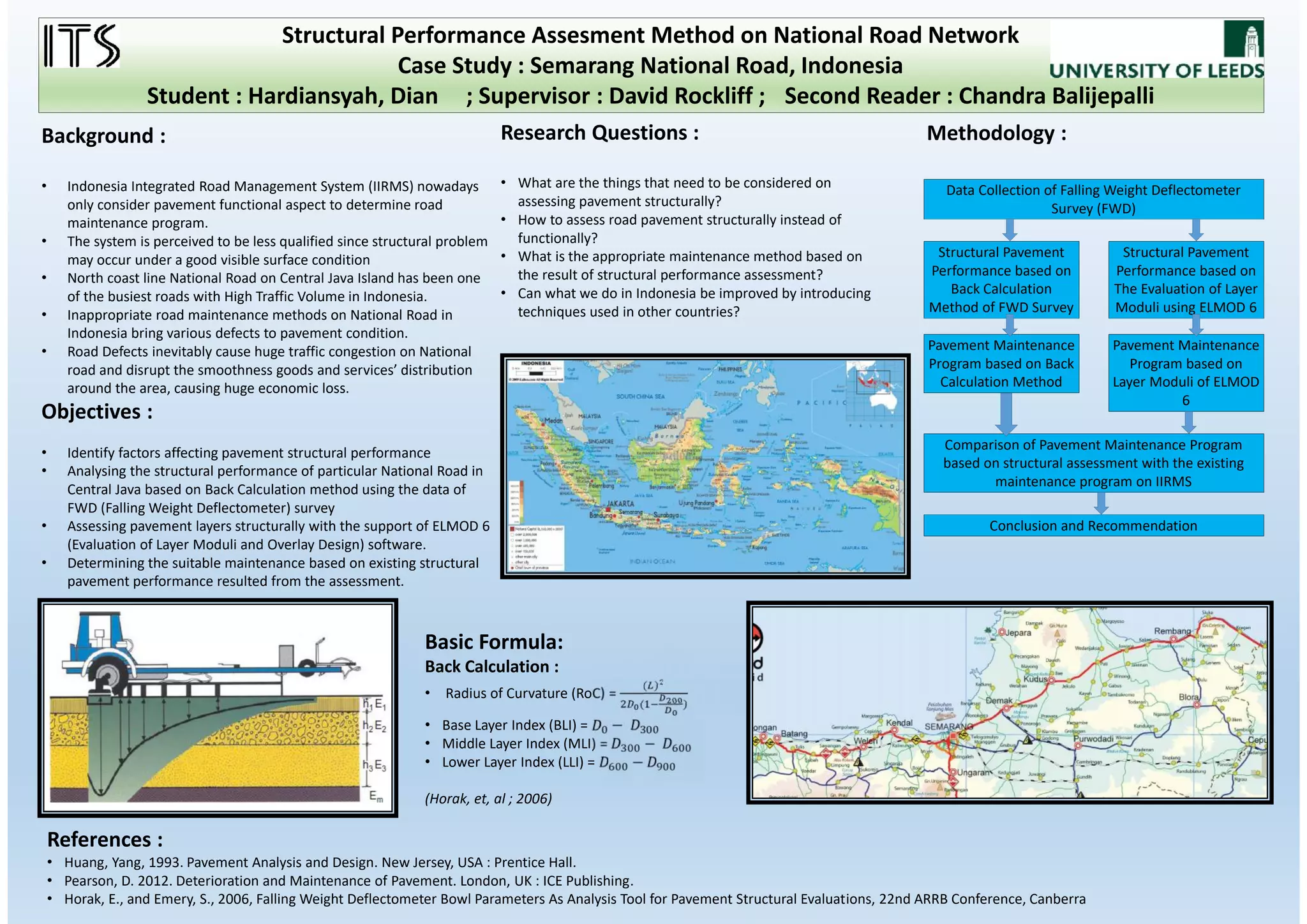 Quantifying journey time variability and understanding its
impact on passenger decision making, for bus travel
Diego I. Silva López – Msc Transport Planning Student
ts16disl@leeds.ac.uk
Supervisor: Manuel Ojeda Cabral | Co-supervisor: John Nellthorp
Third marker:Thijs Dekker
Durán-Hormazábal, E., andTirachini,A. 2016. Estimation of travel time variability for
cars, buses, metro and door-to-door public transport trips in Santiago, Chile. Research
inTransportation Economics. 59, pp. 26-39.
Hollander,Y. 2006. Direct versus indirect models for the effects of unreliability.
Transportation Research Part A: Policy and Practice, 40(9), 699-711
Kouwenhoven M., and Peer, S. 2016. ForecastingTravelTimeVariability in Public
Transport.
.
Kouwenhoven, M. 2016. ForecastingTravelTime Reliability in RoadTransport A new
Model forThe Netherlands.
Van Oort, N. 2016. Incorporating enhanced service reliability of public transport in
cost-benefit analyses. PublicTransport
Transport for London (TfL) is looking for
a method to quantify bus journey time
variability and its impacts on passengers.
Bus system Reliability is important due to
benefits for users and operators (Van Oort, 2016)
This methodology is necessary to asses
projects where buses are involved
Recent literature useful for study formulation, as
Hollander (2006), and its incorporation in Cost
Benefit Analysis (Van Oort, 2016)
Kouwenhoven and Peer (2016) proposed a
methodology which could be applied in this work
Test different methodologies of quantifying bus
journey time variability which consider the data
available from TfL for all the formulated variables.
To predict passengers’ behavior based in
different types of changes in the bus system.
The method must be capable to be translated
into the metric used in appraisal.
2. Objectives and Scope
Relevant corridors
and bus routes
identification
With significant
demand changes
Before
During
After
R
O
A
D
W
O
R
K
S
Calculations
of different
variables
1. Introduction and Background
3. Data Available
BODS survey
data
RTV Real Time
Vehicle
iBus journey time
Example from Kouwenhoven and Peer (2016) of variables
calculation for a bus route:
4. Data Collection Process
References
5. Methodology and Expected Findings
Comparing and relating reliability metrics and
variables for each scenario through econometric methods
(e.g. Std Dev vs Average lateness)
Understanding link between reliability metrics and
users’ response analysing demand in each scenario
Mean Delay
Std Dev
Average time
spent at stop
Definition of what reliability metrics are more directly
linked with passengers’ behavior
Formulation of the final input for the appraisal of
projects and policies affecting bus reliability
 
