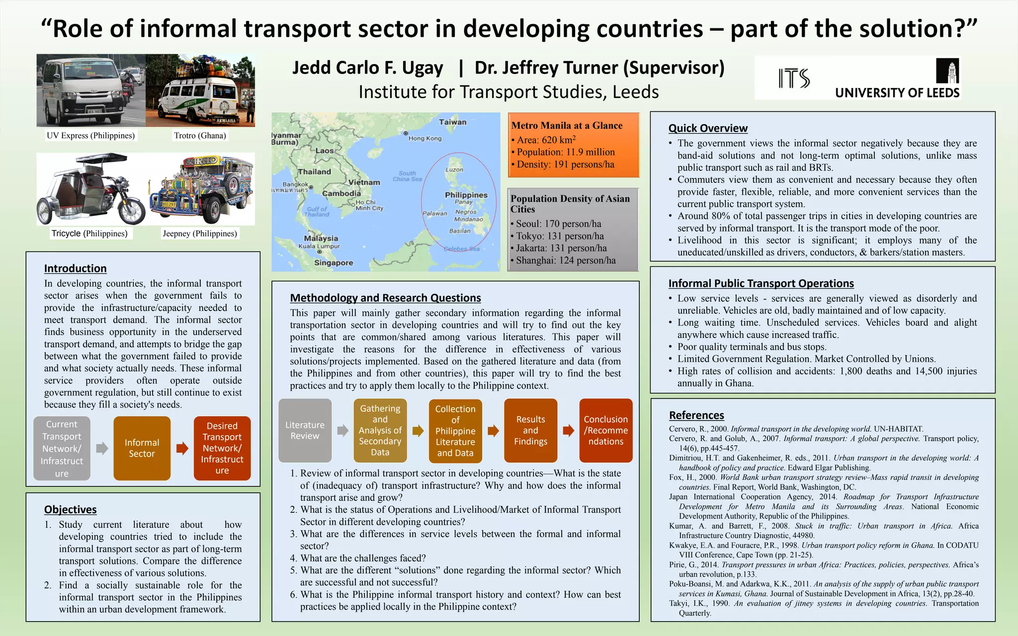 King Yu Leung – MSc. in Transport Planning
Railway incident management focusing on efficient operation
recovery: the case of East Rail Line, MTR, Hong Kong
Aims & Objectives
The research will look into two incident handling case studies:
1. Flooding under unexpected pipe burst
2. Dealing with stray animals within track areas
The research will analyse the sequence of events, the
procedures, what went wrong and hopes to establish good
practices from other railway countries (Australia, Ireland, UK) so
that similar incidents could be prevented to escalate into major
incidents and speeding up recovery time for efficient train services.
Supervisor – Kate Pangbourne
Methodology
• Understanding the root cause of the failure
• Data sets collected from the railway company on rules,
regulations, procedures & event logs
• Semi-structured interviews from railway staff
Literature Review
Fatalities due to railway accidents occur rarely and some
railways identify risks from potential accident precursors.
According to Kyriakidis et al, (2011), by lowering precursor
frequency, the probability of more serious incidents and
accidents may be reduced, following the idea of a reverse
pyramid between precursors, top events, injuries and deaths
(above).
Background of incident handling
Operation recovery during incident handling is important and Mass
Transit Railway (MTR) in Hong Kong proud herself for as the leading
railway operator for its safety and maintaining a high level of reliability.
East Rail Line, the oldest railway line in Hong Kong, came under
scrutiny from various stakeholders due to recent major incidents that led
to serious train delays in recent years.
Incidents in railway are rare but such incidents do occur when there
is a collision causing injury or loss of life, collision obstructing a running
track immobile under their own power and defect or failure considered by
railway officials and is likely to curtail train services for more than 20
minutes (According to Hong Kong gov’t standards).
References
• Kyriakidis, M., Hirsch, R. and Majumdar, A. 2012. Metro railway safety: An analysis of accident precursors. Safety Science.
[Online]. 50(7),pp.1535-1548. [Accessed 27 April 2017]. Available from: https://www.researchgate.net/profile/
Miltos_Kyriakidis/publication/257356112_Metro_railway_safety_An_analysis_of_accident_precursors/links/
55b12d7208ae092e964fe461/Metro-railway-safety-An-analysis-of-accident-precursors.pdf.
• MacDonald, I. 2014. East Rail Line [Online]. [Accessed 27 April 2017]. Available from: https://i0.wp.com/ijmacd.com/blog/
wp-content/uploads/2014/11/East-Rail-Line.png?w=770&ssl=1.
• MTR 2017. Glance of incident handling. Hong Kong: Sheung Shui Station.
• MTR 2017. MTR System Map [Online]. [Accessed 27 April 2017]. Available from: http://www.mtr.com.hk/en/customer/
images/services/MTR_routemap_510.jpg.
• ON.CC 2014. Dealing with stray animals within track areas [Online]. [Accessed 27 April 2017]. Available from: http://
hk.on.cc/hk/bkn/cnt/news/20140823/photo/bkn-20140823190746701-0823_00822_001_06p.jpg?212210.
• ON.CC 2016. Flooding under Pipe Burst [Online]. [Accessed 27 April 2017]. Available from: http://hk.on.cc/hk/bkn/cnt/news/
20160825/photo/bkn-20160825112225464-0825_00822_001_01b.jpg?20160826060051.
Map of MTR in Hong Kong (Above)
(Source: MTR)
Glance of Incident Handling (Above)
(Source: MTR)
Map of East Rail Line (Above)
(Source: Iain MacDonald)
Flooding under unexpected pipe burst (Above) (Source: ON.CC)
Dealing with stray animals within track areas (Below) (Source: ON.CC)
 