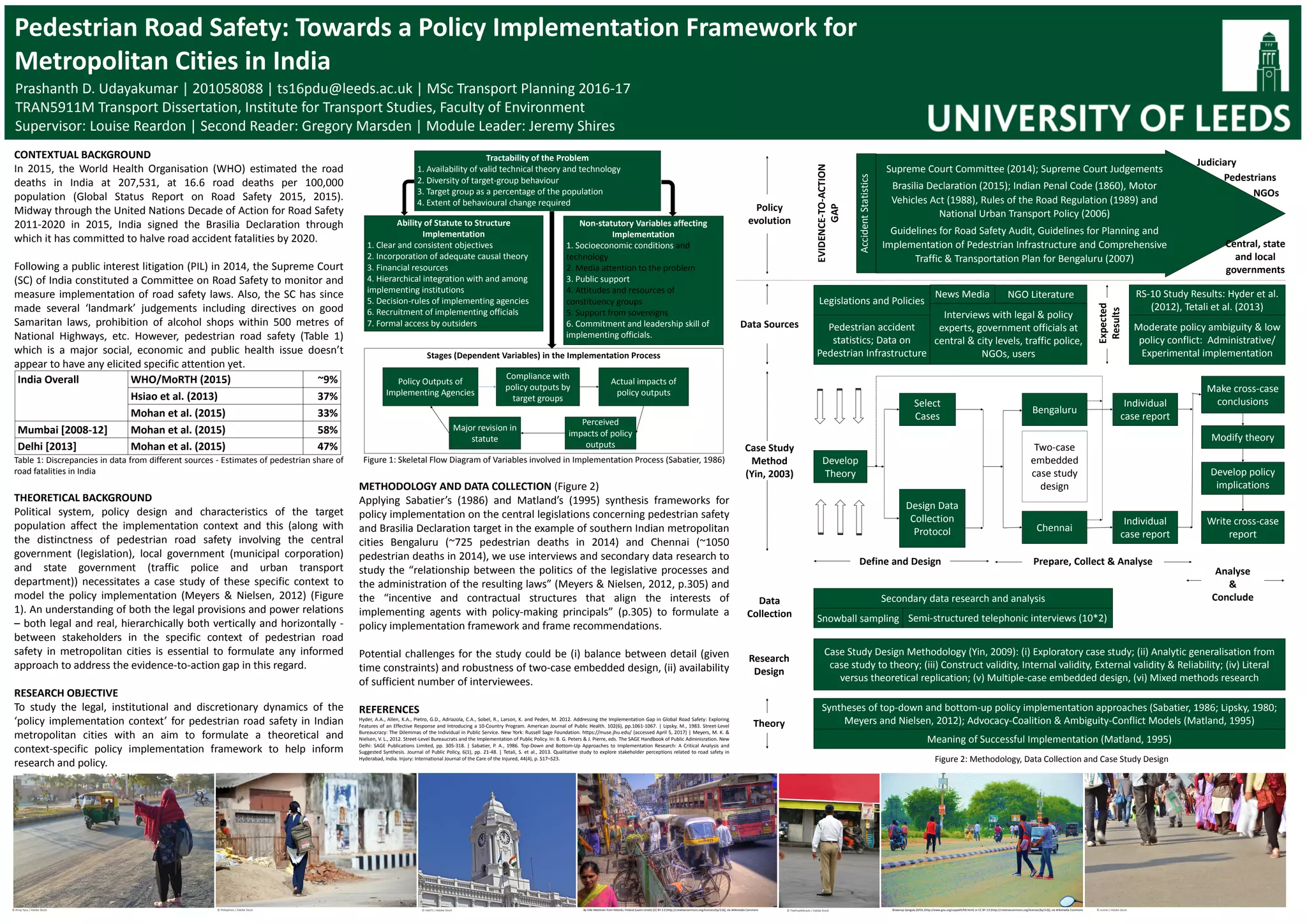 The taxi market in the UK and its regulation did not
change dramatically since the 1980s when the market
was deregulated. However, since e-hailing services and
ridesharing have become more popular, the taxi market
and its regulation are being forced to change.
The general purpose of this work is to analyse the
structure of the taxi market in Leeds, through a
characterization of its demand and operators.
MethodologyBackground
Objectives
• Find the factors that determine the demand for Uber
and stablish if the users must be differentiated from the
taxi market.
• Analyse the impact or the Uber model on taxi industry
regulation and make recommendations on further
measures.
Taxi market outline
Taxi and private hire in Leeds
Source Leeds City Council, data as 1st January 2017
Rita Tinajera Fuentes
MSc Transport Economics Student
ml14rtf@leeds.ac.uk
Jeremy Toner
Supervisor
Anthony Whiteing
Second Reader
Current situation
Main competitors
Year
Amber
vehicles
Uber
vehicles
2015 786 584
2016 920 563
IMPACT OF UBER IN LEEDS TAXI MARKET: DETERMINING THE DEMAND DRIVERS AND
IMPLICATIONS FOR FUTURE REGULATION
Taxi deregulation in England 30 years on
Main References
• Beesley, M.E. and Glaister, S., 1983. Information for
regulating: the case of taxis. The economic
journal, 93(371), pp.594-615.
• Douglas, G.W., 1972. Price regulation and optimal
service standards: The taxicab industry. Journal of
Transport Economics and Policy, pp.116-127.
• Toner, JP, “The welfare effects of taxicab regulation in
English towns”, Economic Analysis and Policy, 40(3),
pp299-312, 2010
Demand(trips)=
𝑓(𝑃𝑟𝑖𝑐𝑒,
𝑄𝑢𝑎𝑙𝑖𝑡𝑦)
Quality includes
waiting time
Supply(hours) =
Engaged trips
+ empty trips
The price should
cover total time
Total cost=
f(demand,
time)
6. Conclusions
5. Discussion
4. Model
3. Data Analysis
2. Data collection
1. Literature review
Scope and limitations
• The study is focused on the Private Hire Services of
Leeds.
• There is no information available about taxi usage.
• No detailed information about taxi frequencies, hours
worked by driver.
• The results of the survey possible cannot be
representative for all the population.
• Primary data for demand
will be obtained by
electronic surveys about
taxi user preferences.
• 951 Hackney carriage drivers
• 537 Hackney carriage vehicles
• 5150 Private hire drivers
• 4284 private hire vehicles
• 78 Private hire operators
Download
this poster Contact me
402 537 537 537 536 537
2,649
3,698
4,281 4,281
3,723 3,877
0
1,000
2,000
3,000
4,000
5,000
6,000
2005 2007 2009 2011 2013 2015
NUMBER OF TAXI VEHICLES IN LEEDS
Taxi cabs Private hire
 