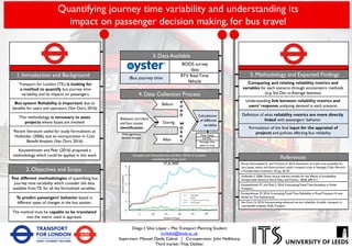 Va Vb Vd VeVc
Assessing Driver Behaviour to Improve Safety on Roundabouts
using Speed Profile Data of Naturalistic Study
Introduction
The application of roundabout junctions have been mushrooming around the
world.
The main aim of roundabout design is to induce driver behavioural response that
might lead to speed reduction and homogenous speed profile (Silva and Seco,
2005).
To understand driver’s behaviour changes dealing with roundabouts is important
to ensure the effectiveness of roundabout design, especially its correlation with
safety driving.
Speed determines the possibility or the risk for an accident to happen and
contributes to the severity of crash (Elvik et al., 2004).
Naturalistic Driving Study provides wider opportunity answering several questions
in driving behaviour and safety analysis such as the relationship between driver,
vehicle, road and other traffic participants in ordinary situations, in conflict
situations and, more rarely, in some actual crashes (Barnard et al., 2015).
The current study optimises data from a naturalistic study namely UDRIVE that
gathers a large scale of data on everyday driving and riding (day-to-day basis).
Edward # 201082791 ✉ ts16ed@leeds.ac.uk Supervisor: Dr Daryl Hibberd
Institute for Transport Studies
Research Questions
UDRIVE Project
Acronym:
eUropean naturalistic Driving and Riding for
Infrastructure & Vehicle safety and
Environment.
Source: Barnard, 2015.
Source: http://www.udrive.eu
UDRIVE is the first large-scale European
Naturalistic Driving Study on cars, trucks and
powered two-wheelers.
Impression of UDRIVE video data in draft version of analysis tool.
The camera views collected for trucks, cars and scooters
Observed Behavioural Factors
Observed Speed Locations
𝑆𝐷85 =
1
𝑛 − 1
(𝑣85,𝑖 − 𝑣85)2
𝑛
𝑖=1
𝑀𝑒𝑎𝑛85 =
𝑣85,𝑖
𝑛
𝑖=1
𝑛
𝐼𝑛𝑡𝑒𝑟𝑞𝑢𝑎𝑟𝑡𝑖𝑙𝑒85 = 𝑄3 𝑣85 − 𝑄1(𝑣85)
Naturalistic Driving Study
(NDS) is a method to
approach real-life driving
conditions by minimising
biases that are caused by
data collection devices
and experiment
instructions.
References:
Barnard, et al., 2015. The study design of UDRIVE: the naturalistic driving study across Europe for cars, trucks
and scooters. [Online]. [Accessed 24 February 2017]. Available from:
https://link.springer.com/article/10.1007%2Fs12544-016-0202-z
European Naturalistic Driving Study (UDRIVE). 2017. Overview. [Online]. [Accessed 24 February 2017].
Available from: http://www.udrive.eu/index.php/about-udrive/overview
Silva, B.A., Seco, A. 2005. Trajectory Deflection Influence on The Performance Of Roundabouts. [Online].
[Accessed 20 April 2017]. Available from: abstracts.aetransport.org/paper /download/id/2247
Roundabout design aims:
a. To reduce the speed
b. To achieve homogeneity
Methodology (cont.)
Methodology
Comparison Example of Speed Profiles at Crossbuck and Stop Sign Equipped Crossings
by Age Group
Source: FRA, 2014.
A = Approaching Point (Va)
B = Entry Point (Vb)
C = Circulating Point (Vc)
D = Exit Point (Vd)
E = Leaving Point (Ve)
Speed Profile Analysis
Qualitative and comparative analysis using some statistical measures: speed variation, the
mean of the 85th percentile speed, the interquartile range of the 85th percentile speed,
average speed values, and variance of the sample.
Limitations and Assumptions:
1. Observe two-lane roundabouts and free flowing cars that
take the second exit only.
2. All drivers are assumed driving in normal driving situation
(undistracted).
3. Engineering (geometric) details, pavement surface quality,
on-site safety measures, weather, and land use around the
roundabouts are ignored.
• Focus on roundabouts in
the UK, urban and rural
samples.
• Because of the data
collected from vehicles that
ran freely, the roundabouts
are selected in which the
sample size is high.
Expected Outcomes/ the use of the study:
1. Effectiveness of the roundabouts regarding speed reduction and homogeneity.
2. Provide more inputs for engineering design process (e.g. by comparing the study results
with built-geometric details).
3. Possibly informs the needs of safety measures implementation at roundabouts.
1. How does every type of road user perform their behavioural changes
influenced by roundabouts? Does each type of road users perform different
speed patterns on roundabouts? Has the homogeneity been achieved?
2. Does each roundabout have different performance level to induce driver
behavioural response that leads to driving speed reduction? How much the
differences?
 