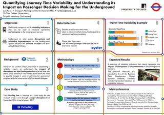 Factors and Formulation of Optimal Fares of an Airport Rail
Link in Thailand: A case Study of Airport Rail Link Extension
Don Mueang-Bang Sue Project
Mananya Srisaeng, MSc Transport Economics
Supervisor: Daniel Johnson
Background
•	 Airport Rail Link (ARL) system has started to run the service since August 23rd 2010. The system includ-
ed the service of Airport City Line and Airport Express Line system. However, the express line system
was stopped in 2014 due to low numbers of ridership (State Railway of Thailand, 2015).
•	 Suvarnabhumi Airport Rail Link with City Air Terminal Project (Phaya Thai-Bang Sue-DonMueang) is an
extended project from the existing ARL network (Phaya Thai-MakKa San- Suvarnabhumi), undertak-
en by State Railway of Thailand (SRT). The project will be a double track rail network from Phaya Thai to
Don Mueang with total distances of 22 km including 14 km of Bangsue-Don Mueang route in order to
enhance the rail network in bangkok and metropolis areas connecting to two main airports of Thailand
(State Railway of Thailand, 2015).	
•	 Congestion problem
•	 	Don Mueang airport – Suvarnabhumi airport (47.5 km): Taxi/car (1 - 2 hrs) with approximate price
of £10, bus/van (1 - 2 hrs) with approximate price of £2, free shuttle provided by the airport (1 - 2
hrs)
•	 Don Mueang airport – Central Bangkok (23 km): Taxi/car (1-2 hrs) with approximate price of £6,
bus/van (1-2 hrs) with approximate price of £2, Taxi+Metro train (45 mins - 1 hr) with approximate
price of £3 - £4
Objectives
•	 To define what factors do influence rail transport fares and how those factors might be reflected in
the fares of travel to indicate the optimal fares for ARL in order to increase demand of ARL.
•	 To recommend measures to determine the optimal fares for rail system in Thailand.
•	 To maximise social welfare by an aforementioned project of the case study.
KeyQuestions
•	 How do fares of ARL impact demand function?
•	 How to develop the rail fare model to apply the pricing methods (First-best pricing/ Second –best
pricing) in the case study?
Methodology
•	 Aggregate Model: The aggregate models represent dependent variables correlated with independent
variables which are applied to rail demand studies (Warman, 2005);
•	 	Exogenous variables (GDP, demographic, car ownership, employment status)
•	 	Fare
•	 	Rail service quality (travel time, frequency, number of interchange)
•	 	Substitutive services (taxi, bus)
•	 Generating demand function to consider how correlative variables impact the demand of ARL.
•	 Initial Demand Model:
Note that F, T and C are fare of rail, travel time by car and cost of car between station i and j respectively.
GJT is generalised journey time. G, P and H denote GDP, population and an proportion of households that
have cars. μ is constant variable. The other parameters are elasticities (Wardman, 2006).
Appraisal
•	 To consider a range of scenarios and linking the demand model results to define the net benefits be-
tween those scenarios for the best outcome.
•	 Total social costs: marginal infrastructure usage, air pollution, noise, climate change, congestion,
accident cost
•	 Total Revenue
•	 To find diversion factors to estimate the new share of transport modes for the new ARL project for cal-
culating a number of impacts outlined in the appraisal framework.
DataRequirements
•	 Regarding the demand model above, all data of those variables should be required. This poster pro-
vides some data generally.
•	 Socio-Economic data in Bangkok
References
•	 National Statistical Office (NSO), 2015. NI, QGDP, GPP . [Online]. [Accessed 8 April 2017]. Available from: http://service.nso.go.th/nso/web/statseries/statseries15.html
•	 Office of the National Economic and Social Development Board (NESDB), 2015. Gross Regional and Provincial Product (GPP). [Online]. [Accessed 8 April 2017]. Available from: http://www.nesdb.go.th/nesdb_en/more_news.
php?cid=156filename=index
•	 State Railway of Thailand. 2015. Draft Final Report Airport Rail Link Extension Don Mueang-Bang Sue. Unpublished.
•	 Wardman, M. 2006. Demand for rail travel and the effects of external factors. Transportation Research Part E: Logistics and Transportation Review, 42(3), pp.129-148.
•	 Warman, E. 2005. Development of Rail Fare Model. Dissertation. University of Leeds.
(NESDB,2015;NSO,2015)
•	 PreviousstudyofdailydemandforecastofARL(passenger/year)
Year GDP (£million)
Number of
Population
Income Per Capita
(£)
2014 94,453.14 8,581,548.85 8,796.27
2015 100,850.11 8,643,230.14 N/A
2016 N/A N/A N/A
Route 2022 2032 2042
Suvarnabhumi Airport-Phaya Thai 321,500 589,400 651,000
Bangsue-Don Mueang Airport
(City Line)
420,300 725,600 801,300
Bangsue-Don Mueang Airport
(Express Line)
43,800 69,500 76,700
(StateRailwayofThailand,2015)
Figure 1: Map of the case study project (State Railway of Thailand, 2015)
Figure2:DemandforecastsforDonMueangairportandSuvarnabhumiairport(AirportofThailand2015,citedinStateRailwayofThailand,2015)
 
