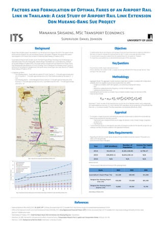 Research Questions
• How much do pedestrians rely on technology?
• Technology over instinct?
• What matters most?
Assessing the impacts of GPS applications on pedestrian
route choice in terms of comfort, efficiency and safety.
Collecting Data through Q Methodology
- Q studies explore correlations between persons or whole aspects
of persons.
- Q methodology combines qualitative and quantitative methods
to investigate the subjective views of those directly involved in a
particular topic.
(Coogan, J., Herrington, N. 2011)
Establish a
research
question
1 Statements that
represent
various points
of view
2
Sort into categories
and sub-categories
to identify duplicates
3
Run pilot study
to ensure that
the statements are
clear enough
4
Each user sorts
statements
according to the
Q-grid
5
AgreeDisagree
Neutral
0-1-2-3 +1 +2 +3
6
Run factor analysis
to identify similarities
between participants.
Sample Q-Sort that reflects the
most common responses of
participants
Part A
Understanding how pedestrians act?
Part C
200980017 - Miguel Plata Carreon
MSc Transport Planning and the Environment
Supervisor: Professor Samantha Jamson
Second Reader: Dr. Oliver Carsten
Interviews
Existing research
The analysis will focus on young adult pedestrians and the
importance that they give to the selected factors:
Comfort, Efficiency, Safety
Users will be selected when meeting the following criteria:
- They are currently students
- The majority of their trips are made by walking
- They have used an existing GPS app previously
Scope
Using the sample Q-sort, suggestions will be made on
how to improve the availability of routes on GPS
applications.
Typically GPS apps show available routes based on
distance and time of arrival
Research Objectives
• Understanding route choice based on importance
given to three factors:
Comfort – Is the route enjoyable?
Efficiency – Is the route fast and accessible enough?
Safety – Is the route safe enough?
• Find out how GPS apps can improve route selection
based on user experience in the three mentioned areas.
Interpreting and Suggesting
Part B
Steps for Q Methodology
Comfort
Incorporating user experience can be help develop a
better way of presenting routes for users, taking into
account other factors such as the ones studied.
Safety
Time
Distance
Time
Distance
At night, I’d rather take
a better lit route, even
if it takes longer.
If in a hurry, I don’t really
mind the route that gets
me there in time
I walk as little as
possible, I don’t
mind the route
I would rather go
through the park than
through a busy road
Statement Examples
References:
Coogan, J. Herrington, N. 2011. Q methodology: an overview. University of East London. Research in secondary education. Vol 1. 2 pp. 22-48
Watts, S. Stenner, P. 2005. Doing Q methodology: theory,method and interpretation. Qualitative Research in Psychology. 2. pp. 67-91
Google Maps 2016. City of Leeds. [Accessed 22 April 2017]. Available from: https://www.google.co.uk/maps/@53.8077453,-1.5584167,15.75z?hl=es
Institute for Transport Studies
 