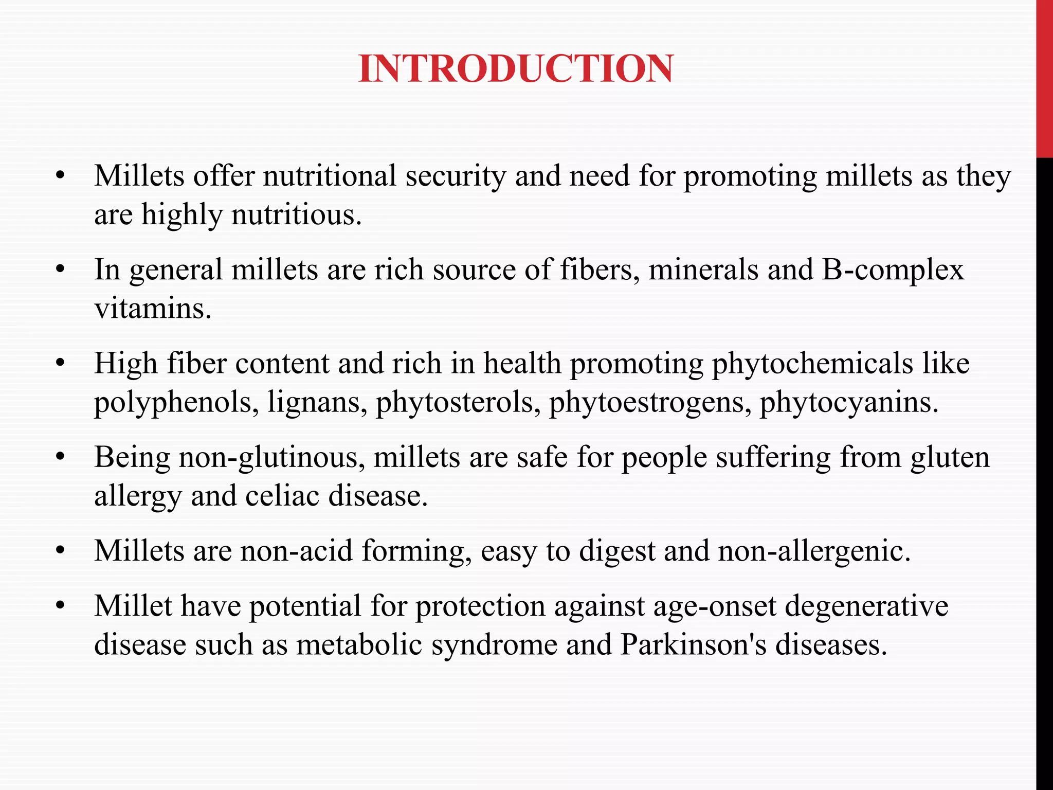Nutritional and Medicinal benefits of millets | PPTX