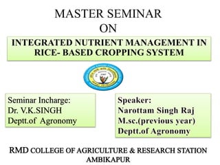 MASTER SEMINAR
ON
INTEGRATED NUTRIENT MANAGEMENT IN
RICE- BASED CROPPING SYSTEM
 