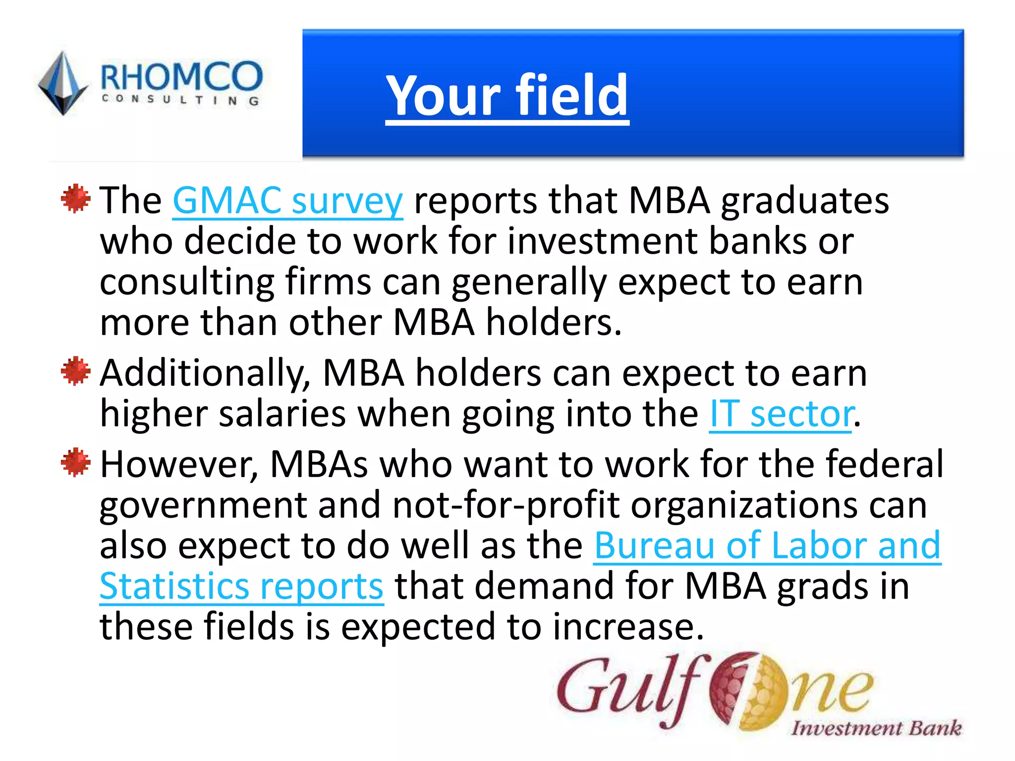       5.Choose Your School and ProgramBusiness schools are actively looking for candidates who come from a variety of academic and professional backgrounds. When considering which schools interest you the most, think about the career, lifestyle, financial issues, and curriculum that are important to you in making your selections..Getting Your Application TogetherAdmissions officers want to know you as a person, not just a GPA and a GMAT® score. They will look at your entire application and make critical judgments when selecting candidates for their program. In other words, they take into account your total experience.In putting together your application, you’ll typically need to provide:Undergraduate transcriptsGMAT scoresEssaysWork experience (usually required for an MBA)References and letter of recommendationExtracurricular activitiesInterview (some schools) Here’s why—schools will use:Academic record, recommendations, and work experience to judge your potential for success in a program relative to the overall applicant pool.GMAT scores to predict how well you will do academically in their core curriculum.work experience, extracurricular activity, and letters of recommendation to help them gauge your professional promise.interviews and essays to determine why you want to earn a degree and how you will use it in the future. These parts of the application will also help schools learn about your communication skills.As you’re completing your application, also consider:What does your competition look like? Evaluate the school’s past applicant statistics against your own strengths and weaknesses.What would you add to a class?How can you enrich the school’s learning environment?Are your career goals attainable?How competitive are you?