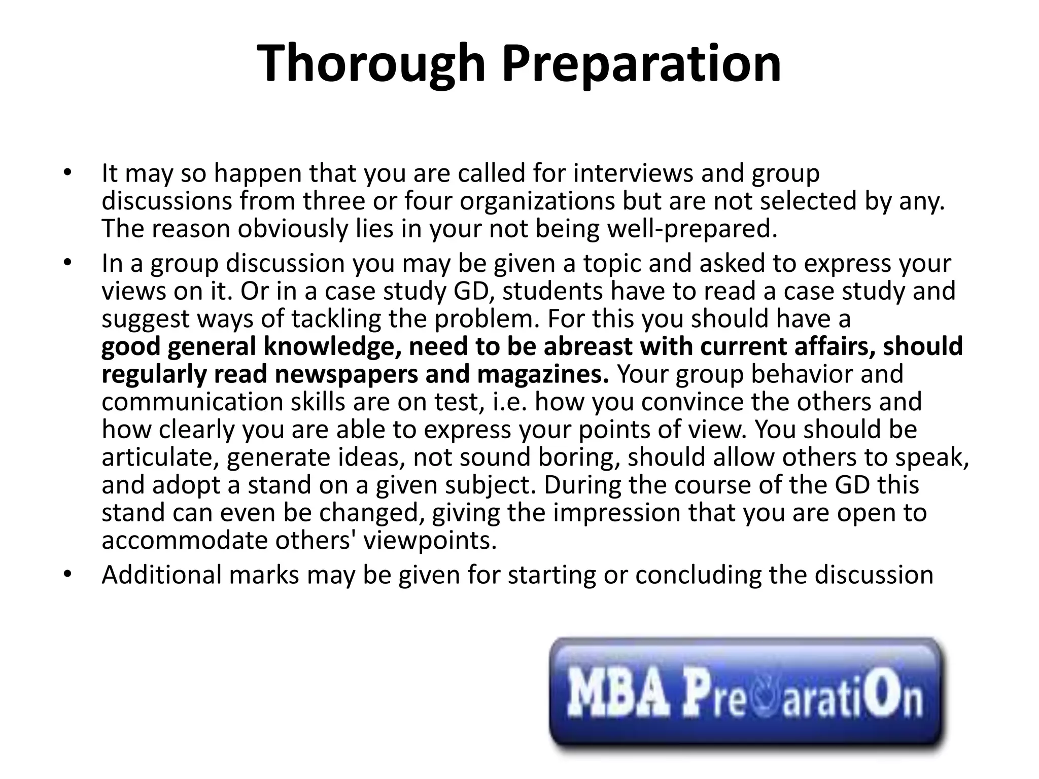 Critical Success Factors in GDs