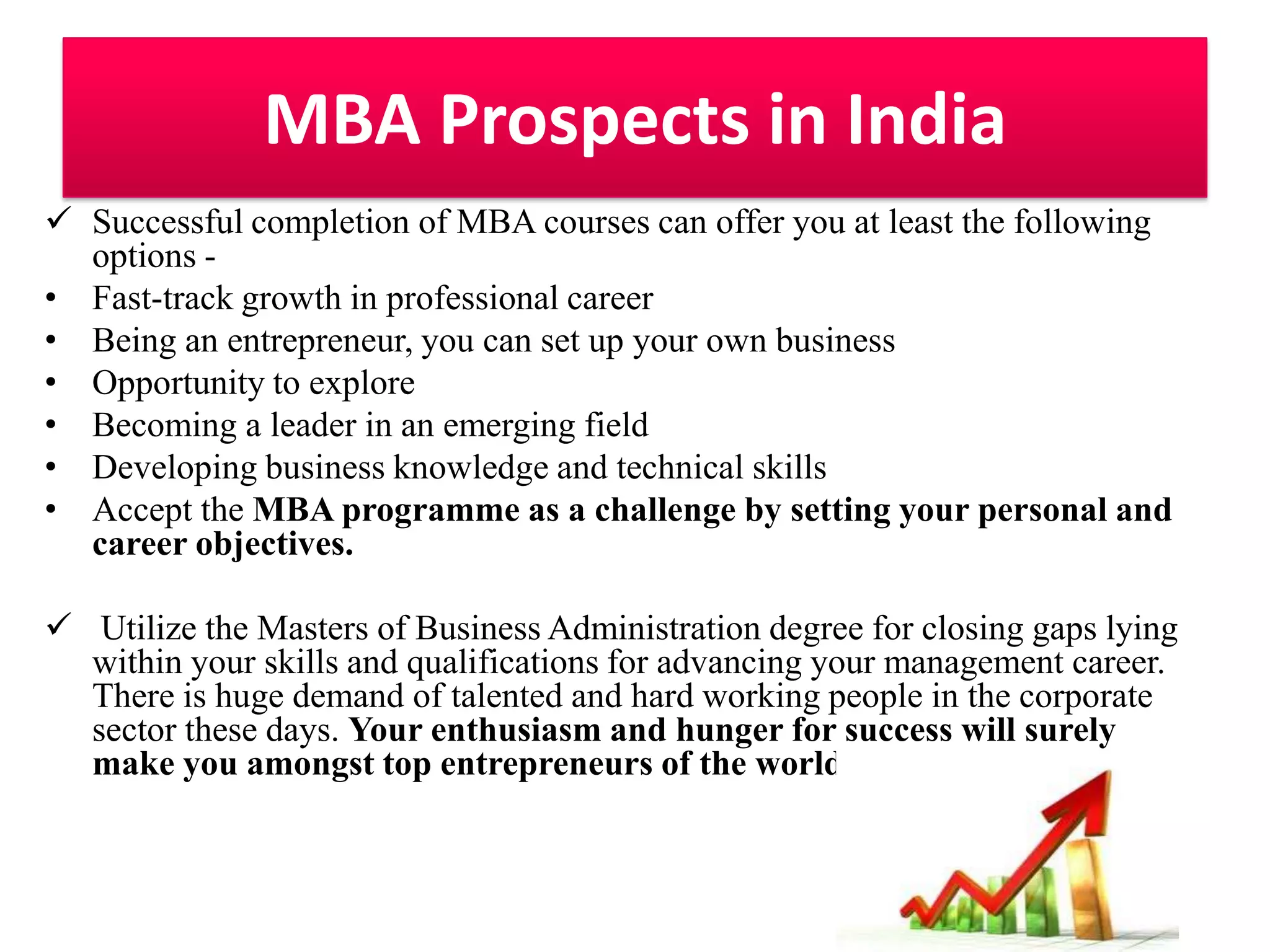 The students take up their respective major and minor specialization subjects. The choice of specialization subjects generally include: Marketing, Finance, Human Resources, Operations and Logistics, Information Technology, Systems, International Trade and Business, Consumer Behavior, Risk Management, and many others. 