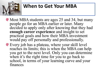 Academic PreparationYou will need certain quantitative and analytical preparation for most programs, such as calculus, statistics, and economics. If you did not take these courses in college, MBA programs may require you to take some courses before you enroll, so you'll be ready to do well in the core curriculum.Academic performance does matter, but how performance is judged will vary from school to school. Some schools will give consideration to difficult majors (such as engineering) or prioritize candidates from particularly competitive schools. The combination of your academic achievement over a period of time and your GMAT® score gives MBA admissions staff a good sense of your academic preparation for the MBA.