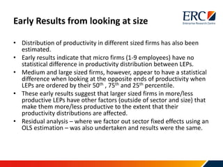 Early Results from looking at size
• Distribution of productivity in different sized firms has also been
estimated.
• Earl...