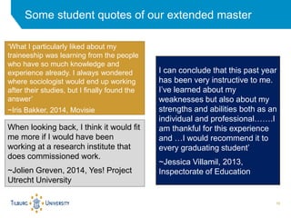 19
Some student quotes of our extended master
‘What I particularly liked about my
traineeship was learning from the people...
