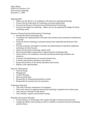 Ensures that the board goals for technology are being implemented.