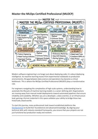 Mastering the MLOps Certified Professional (MLOCP) for AI Deployment | PDF