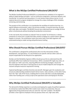Mastering the MLOps Certified Professional (MLOCP) for AI Deployment | PDF