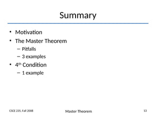 Master Theorem Related to The Algorithm Analysis Course | PPT