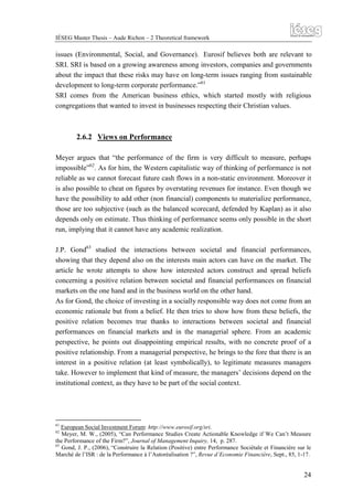 IÉSEG Master Thesis – Aude Richon – 2 Theoretical framework

issues (Environmental, Social, and Governance). Eurosif belie...