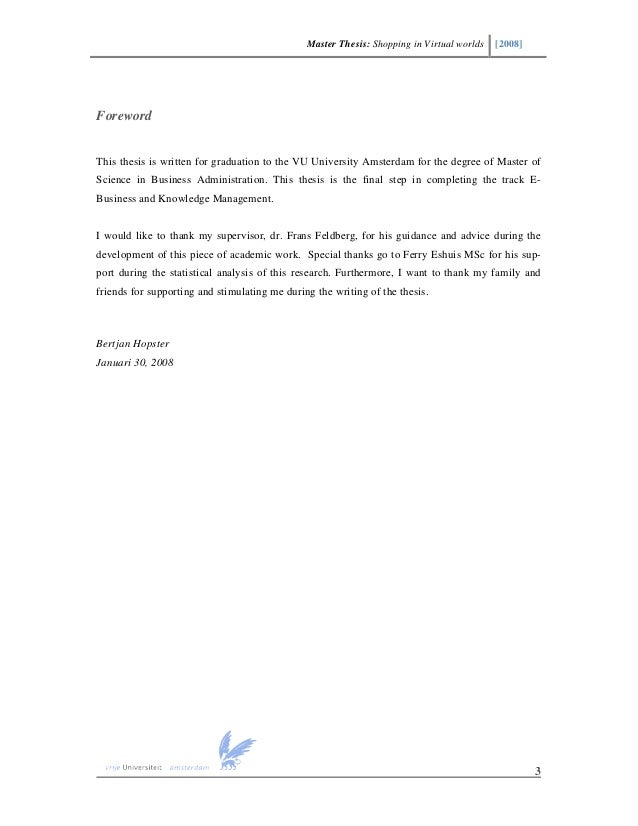 Master thesis foreword