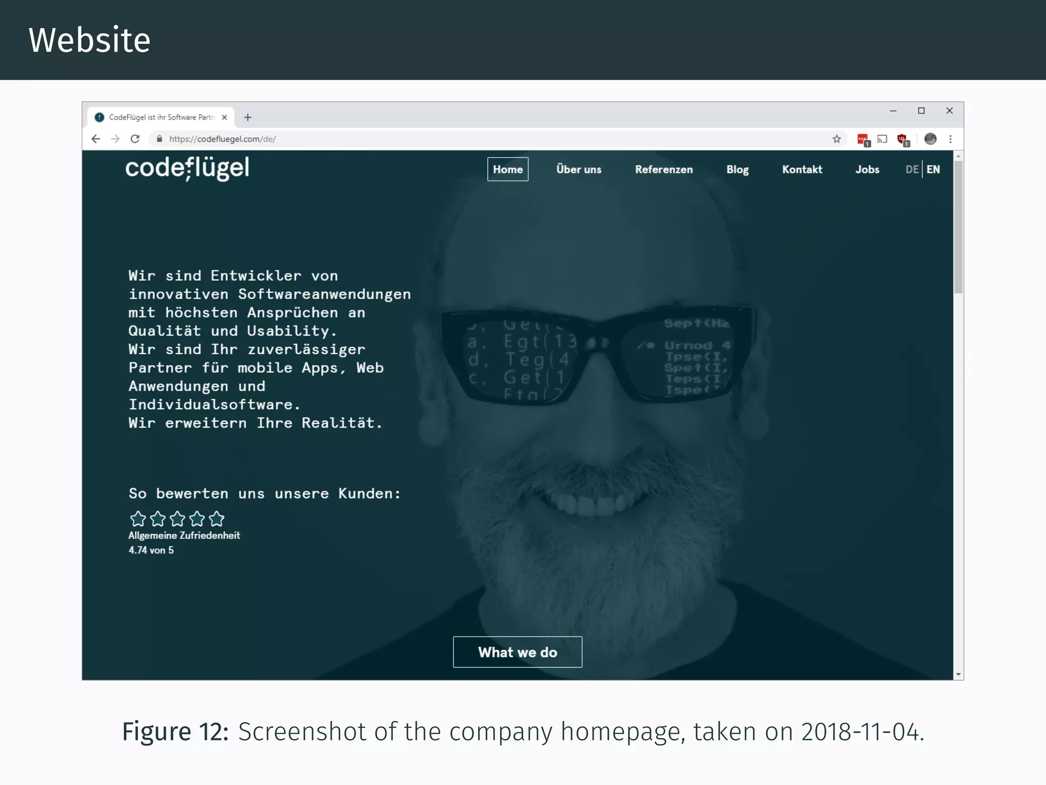 Website
Figure 12: Screenshot of the company homepage, taken on 2018-11-04.
 