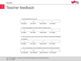 29
Results
Teacher feedback
Mirza Kabiljagic, Institute of Interactive Systems and Data Science
26. Juni 2022
 