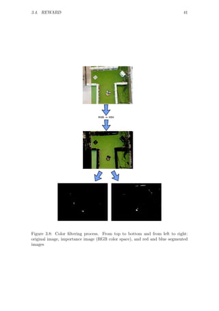 3.4. REWARD                                                                41




Figure 3.8: Color ﬁltering process. From top to bottom and from left to right:
original image, importance image (RGB color space), and red and blue segmented
images
 