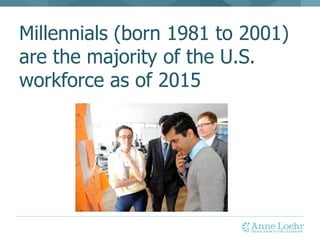 • 53% hiring managers say they have a
difficult time finding and retaining
Millennials
YET
• 39% Millennials have difficul...