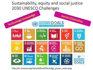Sustainability, equity and social justice
2030 UNESCO Challenges
http://en.unesco.org/sites/default/files/sdgs_poster_new1.png
 