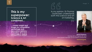 P a g e 7DRTHOMASBRAND
This is my
superpower:
Science & Art
combined…
P a g e 7
…create insight and
magic for competitive
...