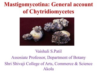 Mastigomycotina: General account
of Chytridiomycetes
Vaishali S.Patil
Assosiate Professor, Department of Botany
Shri Shivaji College of Arts, Commerce & Science
Akola
 