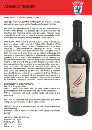 Mastrangelo wine catalogue