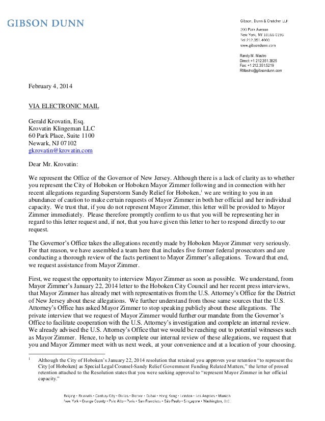 Letter of Randy Mastro on Zimmer - Christie scandal